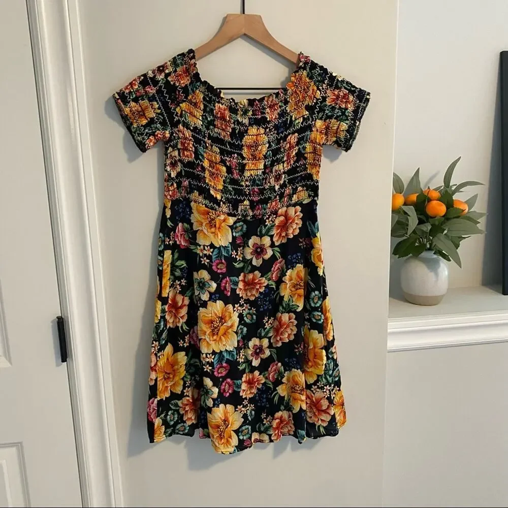 Farm Rio Anthropologie Smocked Floral Mini Dress SP - Picture 11 of 15